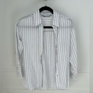 Zara White Shirt with Thin Black Stripes